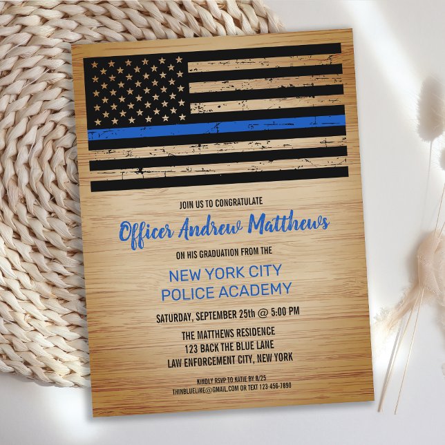 Invitation Carte Postale Ligne Bleue Mince Police Police Graduation I (Créateur téléchargé)