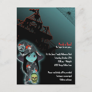 Invitation Carte Postale Lil' Witch in Pirate Skull Robe Halloween Invitati