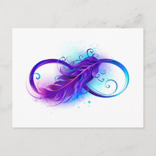Invitation Carte Postale L'infini avec plume violette