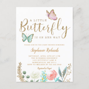 Invitation Carte Postale Little Butterfly est sur son chemin Baby shower d'