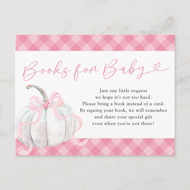 Invitation Carte Postale Livres Citrouilles Pink Preppy pour bébé (Devant)