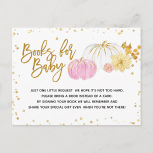 Invitation Carte Postale Livres de Baby shower Citrouille rose et or pour b