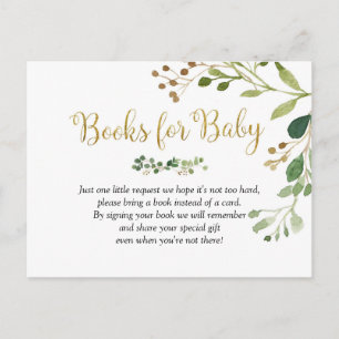 Invitation Carte Postale Livres de baby shower de verdure d'or pour le bébé