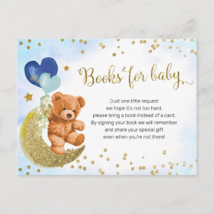 Invitation Carte Postale Livres d'ours en peluche bleu marine et or pour bé