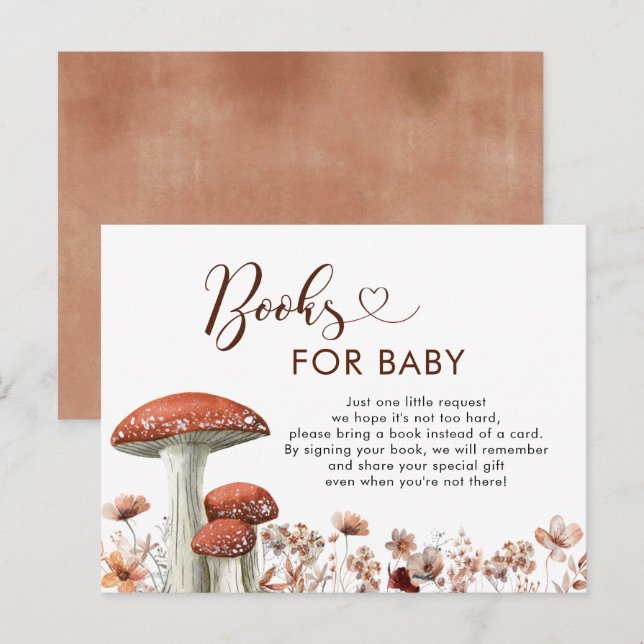 Invitation Carte Postale Livres Floraux à Champignons Boho pour Bébé (Devant / Derrière)