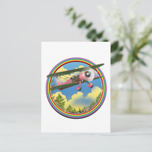 Invitation Carte Postale logo d'avion biplan rose arc-en-ciel