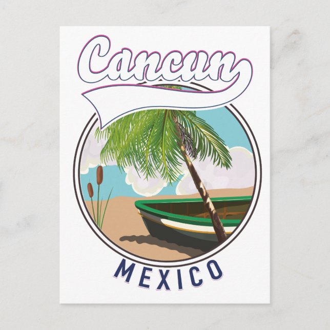 Invitation Carte Postale logo de voyage à la plage de Cancun au Mexique (Devant)