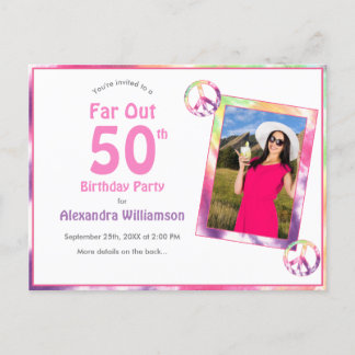Invitation Carte Postale Loin de 50e Super Tie Dye Photo fête d'anniversair