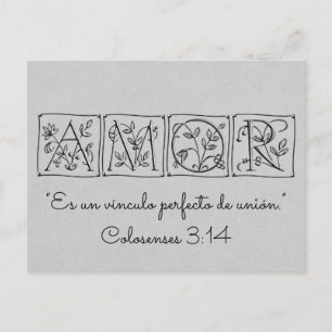Invitation Carte Postale Love Perfect Bond of Union~Ecriture~Espagnol~RSVP
