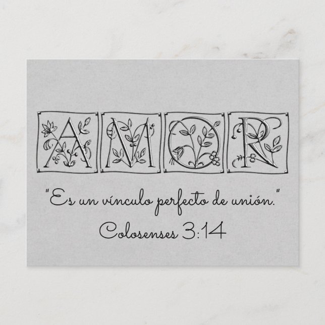Invitation Carte Postale Love Perfect Bond of Union~Ecriture~Espagnol~RSVP (Devant)