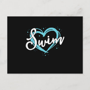 Invitation Carte Postale Love Swim Team Heart Lover Blue Swimmer