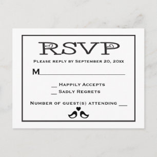 Invitation Carte Postale Lovebirds RSVP Mariage noir et blanc
