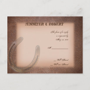 Invitation Carte Postale Lucky Horseshoe sur Brown Leather RSVP