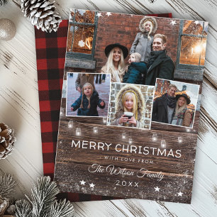 Invitation Carte Postale Lumières à cordes rustiques Neige Noël Fête photo