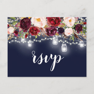 Invitation Carte Postale Lumières de corde de pot Mason floral Bourgogne Na