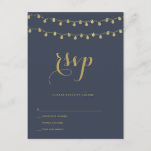 Invitation Carte Postale Lumières modernes d'or de marine épousant des
