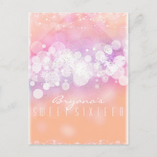 Invitation Carte Postale Lumières scintillantes rose pêche pour une fête d'