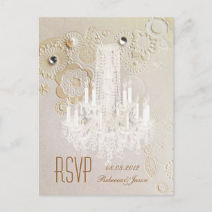 Invitation Carte Postale lustre à volutes élégantes mariage vintage RSVP