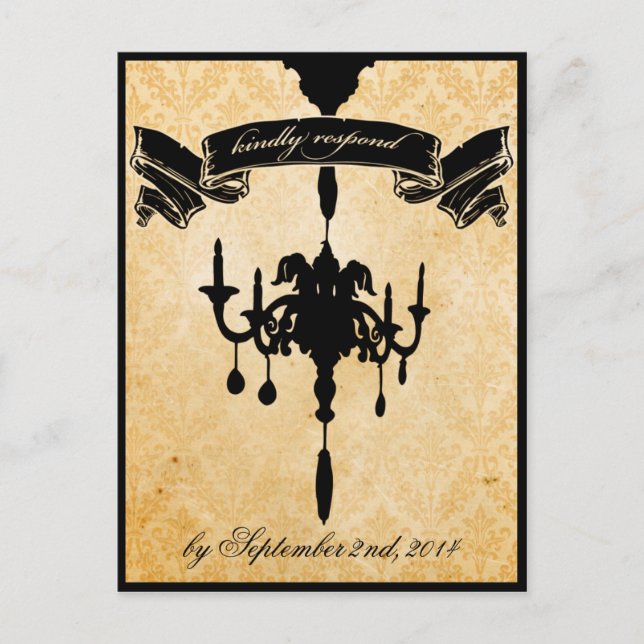 Invitation Carte Postale Lustre victorien ・ noir et crème RSVP (Devant)