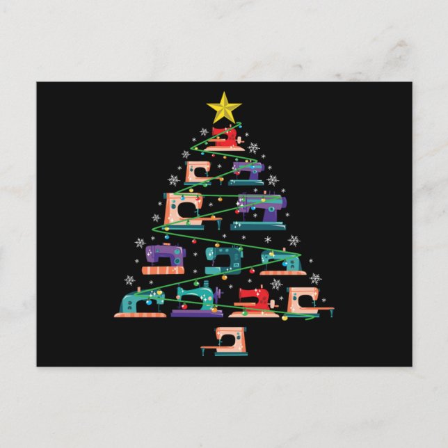 Invitation Carte Postale Machine à coudre Noël Xmas Tree Quilter Cadeau (Devant)