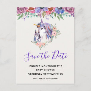 Invitation Carte Postale Magic Unicorn Mom & Baby Watercolor Enregistrer la