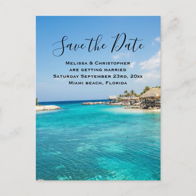 Invitation Carte Postale Magnifique Blue Tropical Beach Enregistrer la date (Devant)
