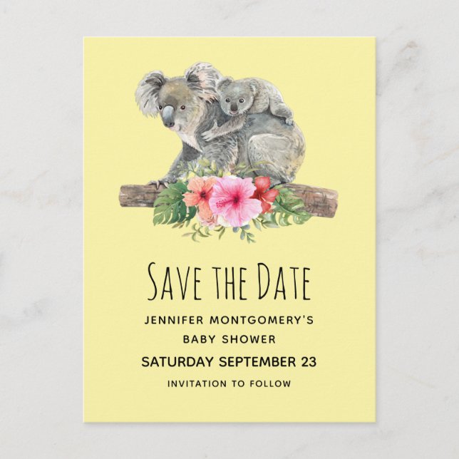 Invitation Carte Postale Maman & Bébé Koala Oears mignonne aquarelle STD (Devant)