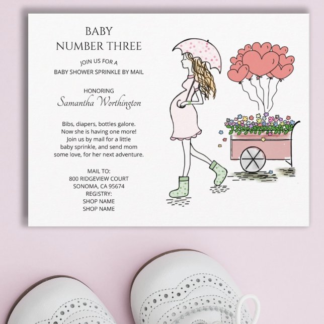 Invitation Carte Postale Maman Enceinte 3e bébé Sprinkle Douche par courrie (Créateur téléchargé)