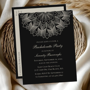 Invitation Carte Postale Mandala Boho Mariage noir indien Bachelorette