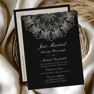 Invitation Carte Postale Mandala Indien Boho Noir Mariés Wedding