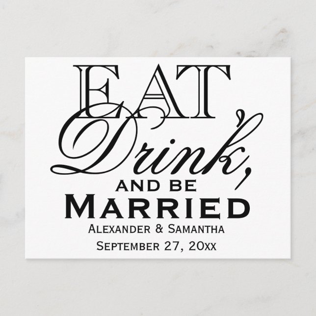 Invitation Carte Postale Mangez, buvez et soyez marié Mariage personnalisé (Devant)