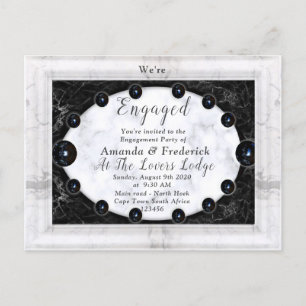 Invitation Carte Postale Marbre Blanc & Noir Opulent + Sphères