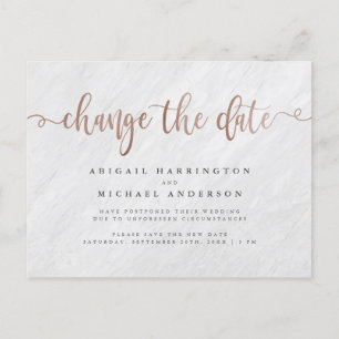 Invitation Carte Postale Marbre Chic & Rose Gold Script Modifier La Date