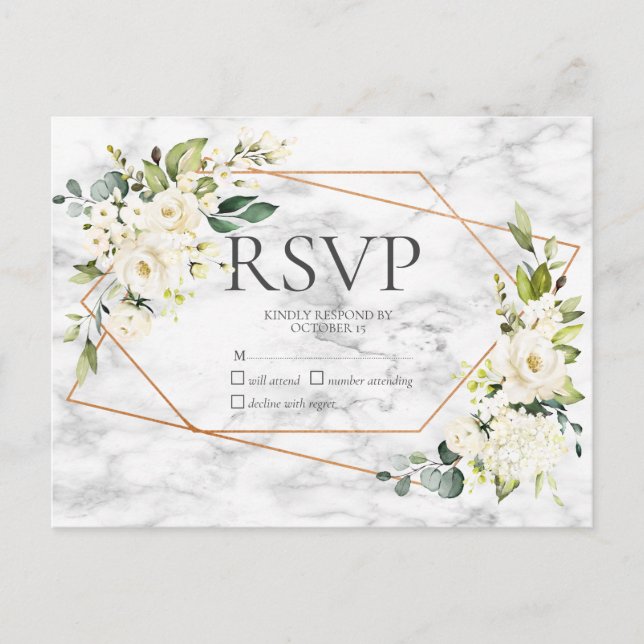 Invitation Carte Postale Marbre de cuivre Géométrique Flore blanche Aucun m (Devant)