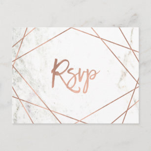 Invitation Carte Postale Marbre et or Rose Choix géométrique de repas RSVP