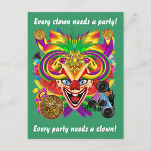 Invitation Carte Postale Mardi Gras Clown Voir les notes