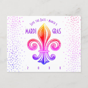 Invitation Carte Postale Mardi Gras Fleur De Lis Rainbow Confetti