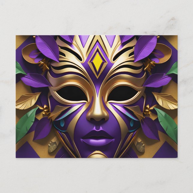 Invitation Carte Postale Mardi Gras Masque 1 Esprit Carnaval (Devant)