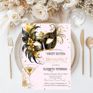 Invitation Carte Postale Mardi Gras Masque Diamants Champagne Sweet 16
