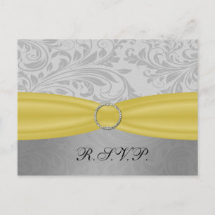 Invitation Carte Postale Mariage à boucle diamante jaune gris FAUX