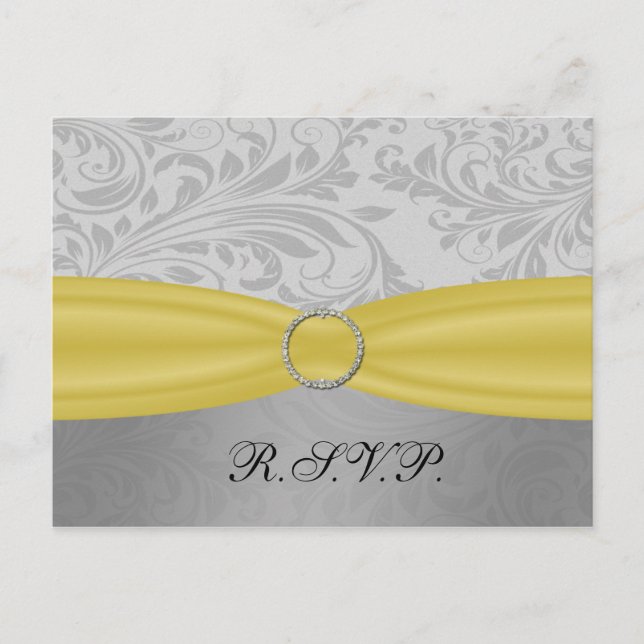 Invitation Carte Postale Mariage à boucle diamante jaune gris FAUX (Devant)