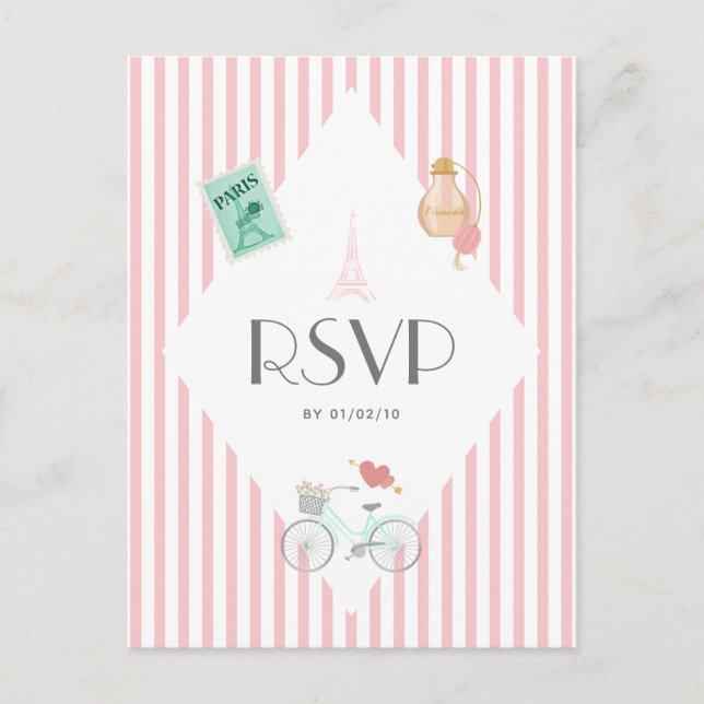 Invitation Carte Postale Mariage à thème Paris RSVP (Devant)
