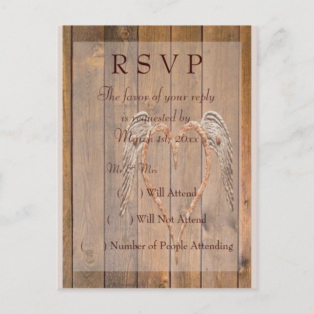 Invitation Carte Postale Mariage à Thème Rustique Ange des Ailes (Devant)