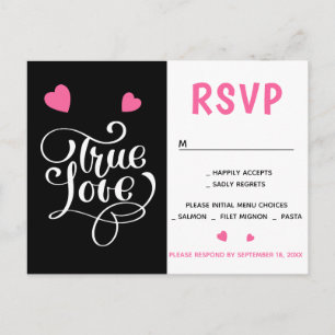Invitation Carte Postale Mariage Amour Coeur Rose RSVP Noir Fête