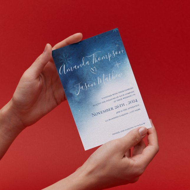 Invitation Carte Postale Mariage blanc blanc blanc blanc épais (Whimsical Snowflake Elegance Blue White Wedding Invitation Postcard)