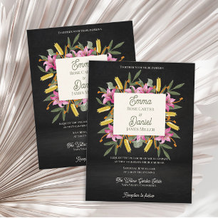 Invitation Carte Postale Mariage botanique au lys rose blush foncé