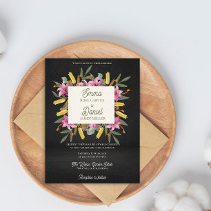 Invitation Carte Postale Mariage botanique au lys rose foncé