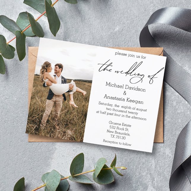 Invitation Carte Postale mariage campagnard de script élégant photo (Créateur téléchargé)