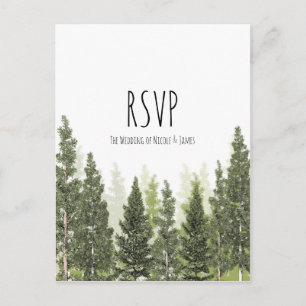 Invitation Carte Postale Mariage campagnard simple RSVP de pins rustiques