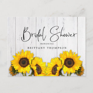 Invitation Carte Postale Mariage Champêtre avec Tournesols Texture Bois